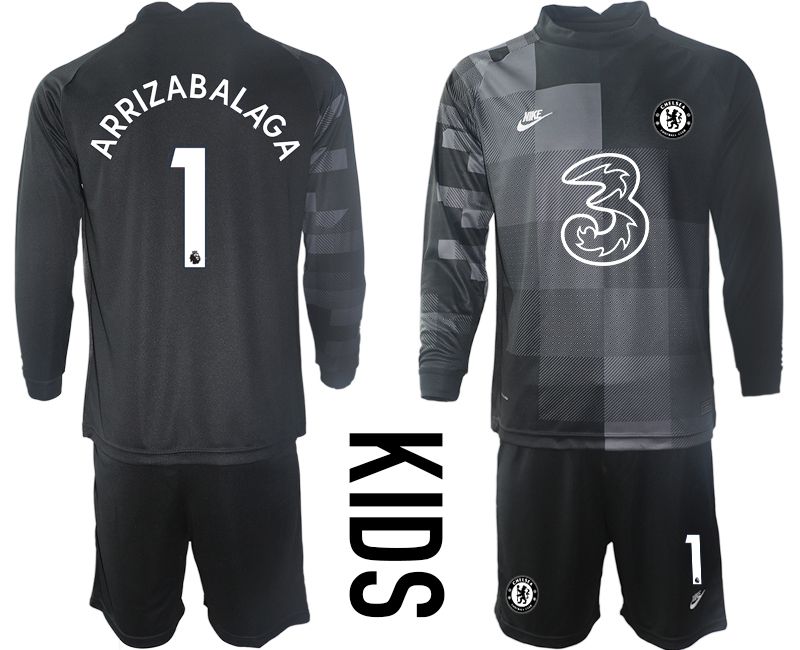 Youth 2021-2022 Club Chelsea black goalkeeper long sleeve #1 Soccer Jersey->youth soccer jersey->Youth Jersey